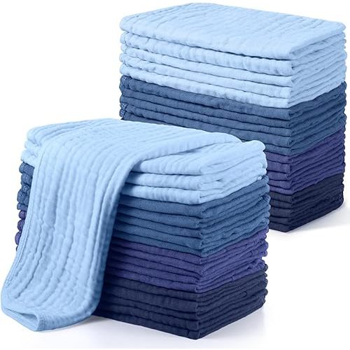Buryeah Muslin 20 Pcs Burp Cloths Large 20" x 10" 100% Cotton 6 Layers Ultra Absorbent and Soft Hand Washcloths for Baby Drool and Messes Gentle Burp Cloth for Boys & Girls(Deep Color)