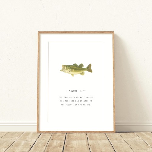 PRINTED Bass bible verse print, For this child we have prayed, Fishing nursery, Little boy bedroom, Baby shower gift, Christian