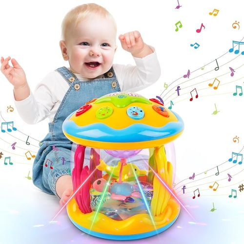 M SANMERSEN Baby Boys Toys 6-12 Months, Babies Ocean Rotating Lights Up Musical Toys for 0-6 12-18 Months Newborn Infant Crawling Tummy Time Toys 1 2 3 Baby Birthday Blue