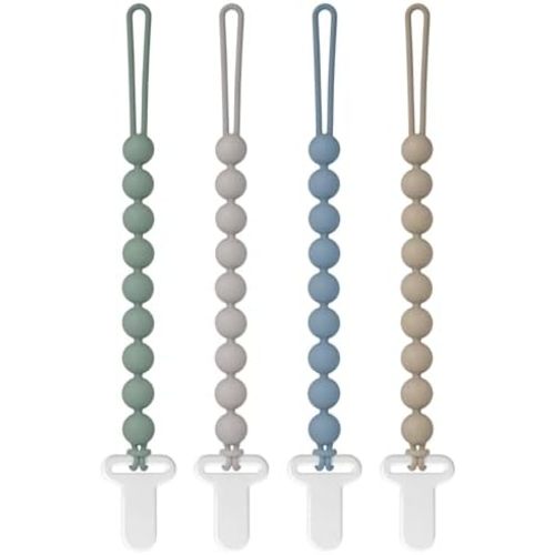 Pacifier Clips Silicone, 4-Pack Pacifier Holder Clip with Stylish Round Design, 100% Food Grade Silicone, Safe Essentials for Newborns Baby Boys and Girls