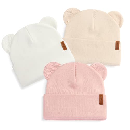 Baby Beanie Warm Winter Hat with Bear Ear for Infant Toddler Boys Girls Kids Soft Knitted Skull Cap