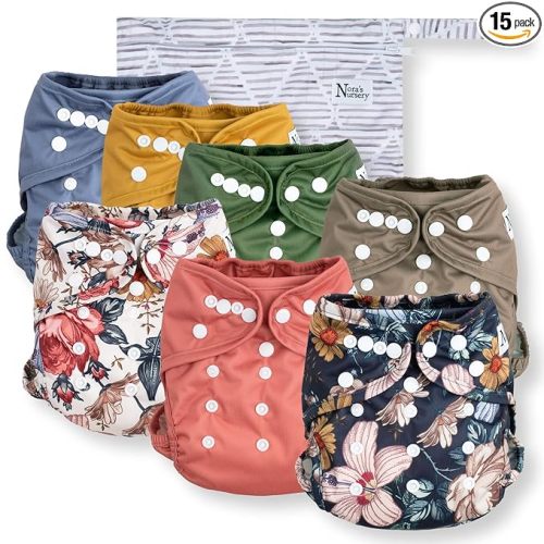 Nora's Nursery Harlowe Cloth Diaper Cover, Reusable Cover with Snap Closure, Shell for Prefold, Flat, or Fitted Inserts, Includes Wet Bag - Harlow