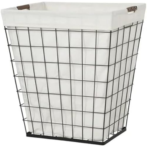 Steel Wire Laundry Hamper with Removable Cotton Blend Liner, 75L Rectangular Laundry Basket Ideal for Laundry, Storage, Decorative,Cream