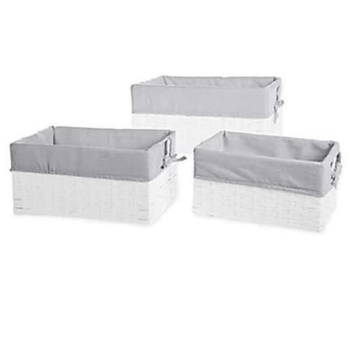 Bee & Coco 3-Piece Wicker Lined Storage Baskets in - White/grey