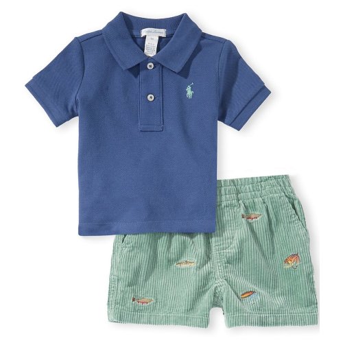 Ralph Lauren Baby Boys Short-Sleeve Mesh Polo Shirt & Corduroy Shorts Set