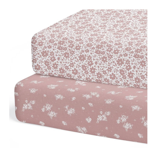 Crib Sheets Neutral - Fitted Baby Crib Sheets Bed for Girl Boy - 2 Pack Standard & Toddler Mattress (Antique Rose) - Buttery Soft Organic Cotton Blend