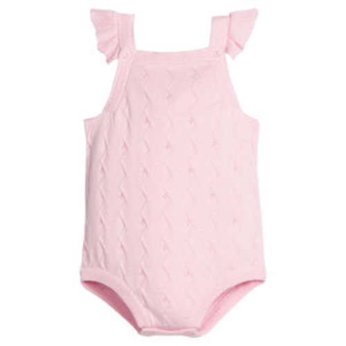 Little English | Baby Girls Light Pink Pointelle Knit Bubble | Over The Moon (6 Months)