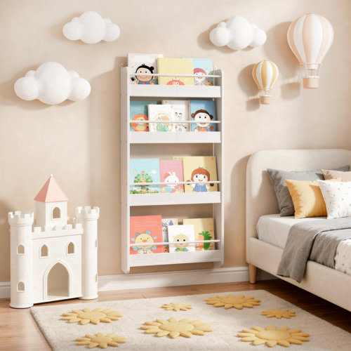 Ebern Designs 4-Tier Wall Mount Bookshelf ,Hanging Book Shelf For Bedroom | Wayfair