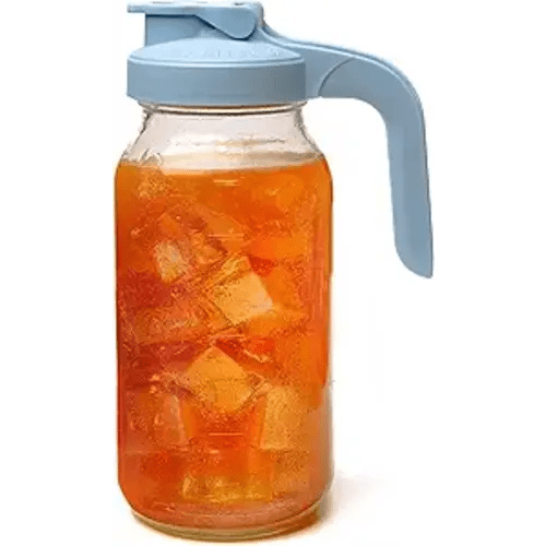 County Line Kitchen Glass Mason Jar Pitcher with Lid - Wide Mouth, 2 Quart (64 oz) - Heavy Duty, Leak Proof - Sun & Iced Tea Pitcher, Cold Brew Coffee, Breast Milk Storage, Water - Sky Blue