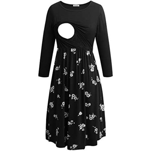 Smallshow Women's Maternity Nursing Dress 3/4 Sleeve Dress for Breastfeeding