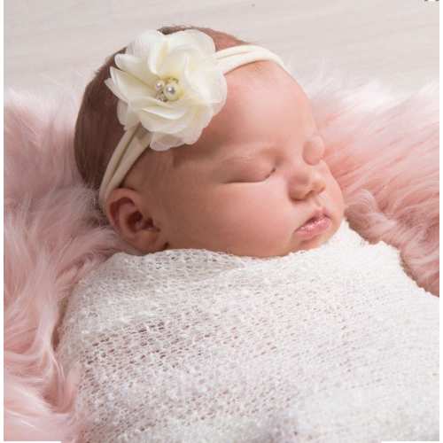 Newborn Ivory Headband, Elastic Headband, Floral Nylon Headband, Infant headband, Baby girl headband