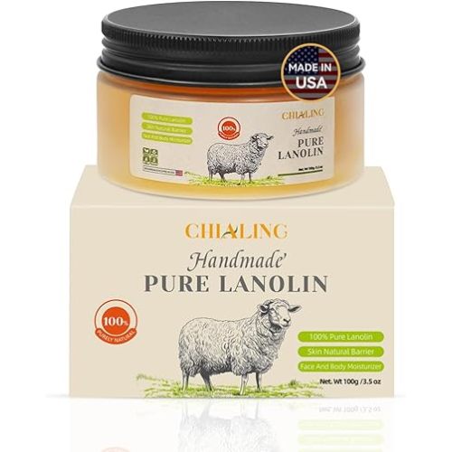 CHIALING Handmade Lanolin - 100% Pure Natural Australian Lanolin Cream - Made in USA - USP Grade Moisturizer for Dry/Cracked Skin, Nipple Discomfort, Lip Hydration & Eczema | Unscented, Additive-Free(3.5 oz)