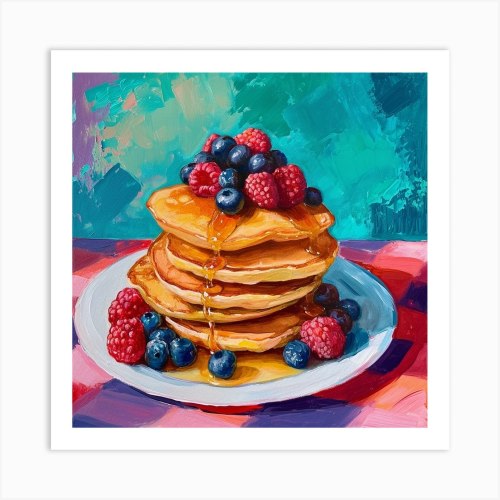 Pancakes With Berries Checkerboard 3 Art Print by Artful Appetite - Fy