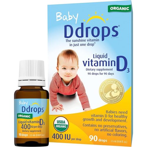 Ddrops 1072834 400 IU Liquid Vitamin D3 Drops for Babies, 0.08 Fl. Oz (Pack of 2)