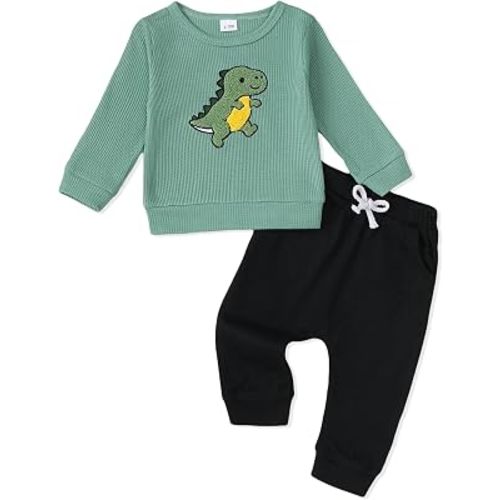NZRVAWS Toddler Baby Boy Clothes Infant Fall Winter Outfit Long Sleeve Pant Top Set 2Pcs Waffle Sweatshirt 0Month-3Years