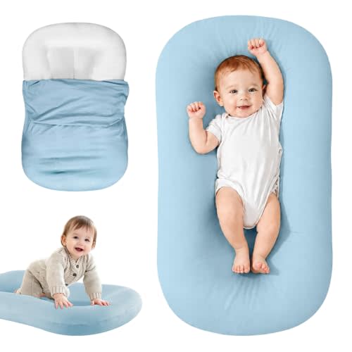 Infant Support Cushion for Newborn, Portable Tummy Time Mat | With Removable Blue Cover, Soft Breathable, Lightweight for Home and Travel, Supervised Use Only, Baby Essentials Gift