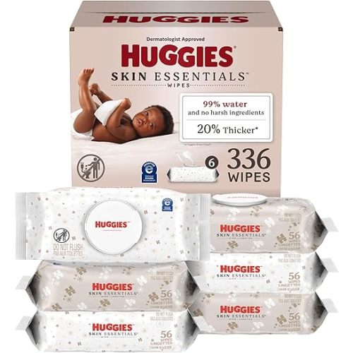 Huggies Skin Essentials Baby Wipes, Hypoallergenic, 99% Water, 6 Flip Top Packs (336 Wipes Total)