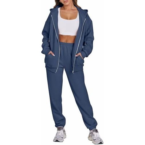 ANRABESS Womens 2 Piece Outfits Sweatsuits Oversized Zip Up Sweatshirt Jogger Sweatpants Tracksuit Sweat Lounge Matching Set