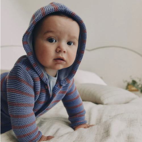 Buy Blue & Burgundy Stripe Knitted Baby Cardigan (0mths-2yrs) from Next USA