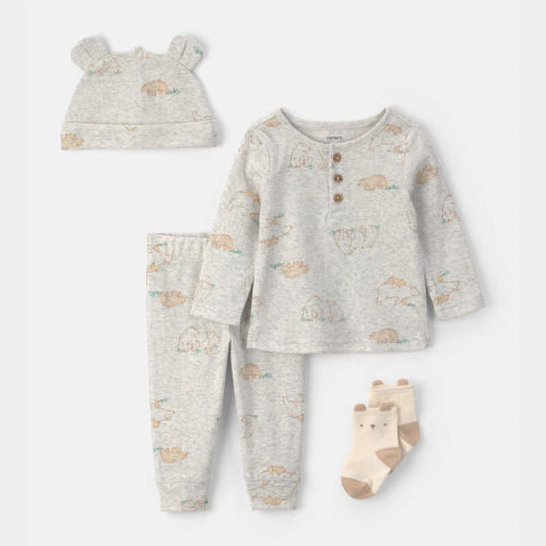 Baby 4-Piece Bear Long-Sleeve Layering Set - Grey | Carter’s Oshkosh Canada