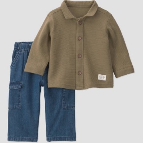 Carter's Just One You® Baby Boys' 2pc Shirt Jacket and Denim Pants Set - Brown 3M