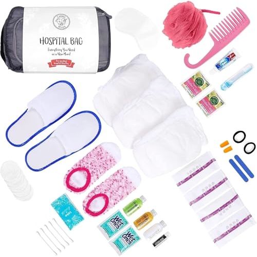 Hospital Bags for Labor and Delivery - Pregnancy Maternity Hospital Bag Essentials for Mom Pre Packed Set Gray Underwear L/XL