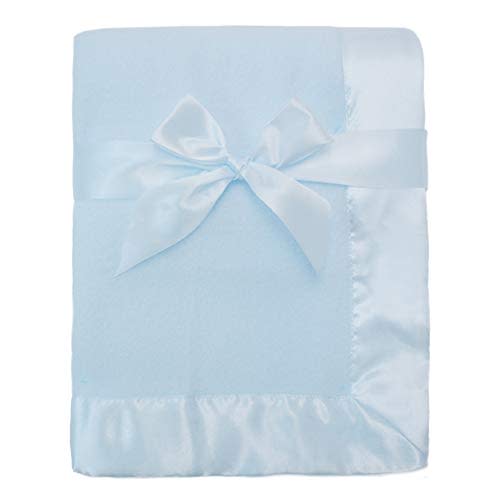 American Baby Company Fleece Blanket with Silk-Like Satin Trim, Soft, Warm & Cozy, Blue, 30" x 40" for Boys and Girls, Perfect for Baby Carrier, Stroller, Travel and Gifting