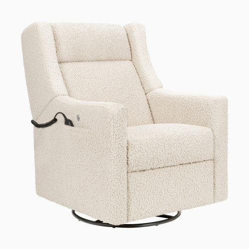 babyletto Kiwi Deluxe Power Recliner and Swivel Glider with Heat and Massage - Almond Teddy Loop