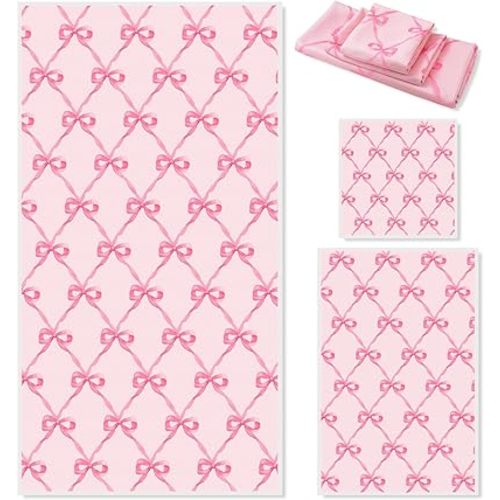 3Pcs Pink Bow Towel Set Coquette Cute Bowknot Absorbent Bath Towels Hand Towel Wash Cloth for Travel Swim Bathroom Shower Supplies