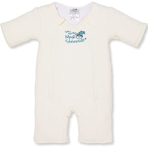 Magic Sleepsuit Baby Merlin's Cotton Baby Swaddle Transition Product - Soft and Cozy Design, Double Zipper for Easy Diaper Changes, Promotes Safe Sleep, 3-6 Months - Cream - Large 18-21lbs