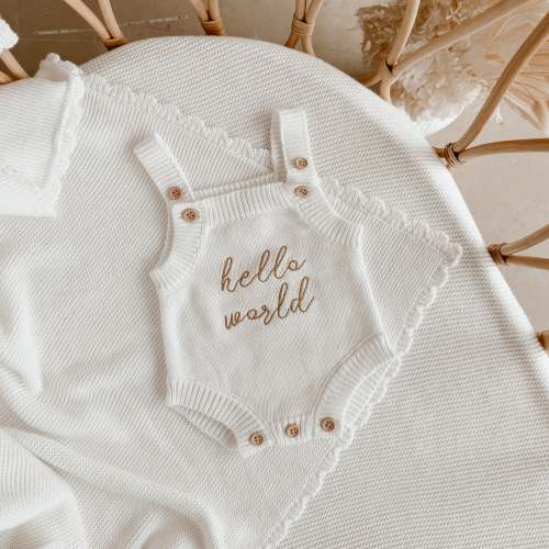 'Hello World' Singlet Knit Romper - Milk - PRE ORDER - Est. Dispatch Mid-September