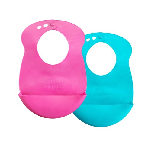 Tommee Tippee Easi-Roll Baby Bibs, 7+ months, Pink & Teal, 2 Count