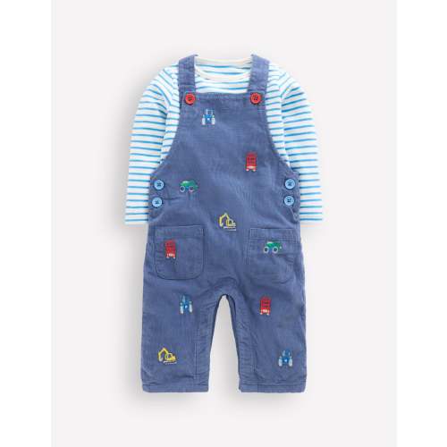 Novelty Cord Dungaree Set-Blue Transport