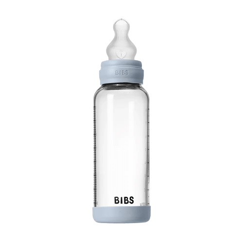 Baby Glass Bottle Set 240ml Silicone - Baby Blue