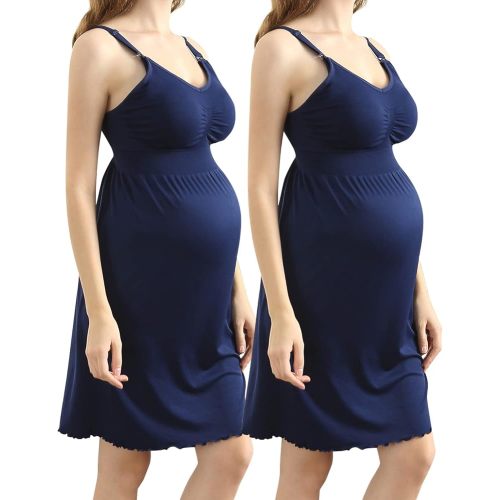 iloveSIA 2-Pack Women's Seamless Maternity Nursing Dress, Built-in Bra, Comfortable, Breathable for Pregnancy Postpartum