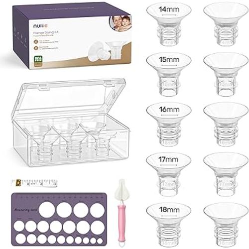 Nuliie 10PCS Silicone Flanges Insert Replacement Kit, Flange Sizing Kit 14/15/16/17/18mm for 24mm Flange/Shield Breast Pumps, Pumping Essential Kit for Moms