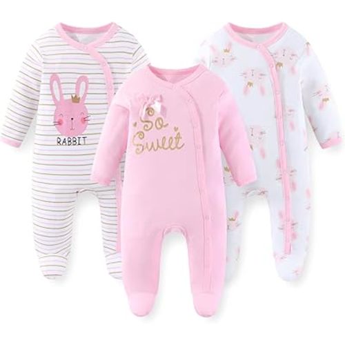 Unisex Baby Boy Girl Footies Rompers Cotton Long Sleeve 3 Pack Infant Jumpsuits 0-12Months Babies' Outfits