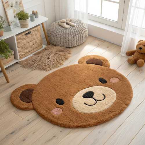 Hand Tufted Teddy Bear : Irregular Shape Handmade Wool Rug, custom personalized gift, statement rug