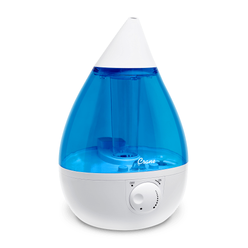 Crane Drop Ultrasonic Cool Mist Humidifier, 1.0 Gallon, 24 Hour Run Time, Whisper Quiet, 500 Sq. Ft. Coverage, Blue/White