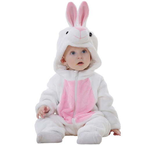 WIBACKER 0-3T Unisex Baby Animal Costume Winter Autumn Flannel Hooded Romper Christmas and Halloween Rabbit Cosplay Jumpsuit