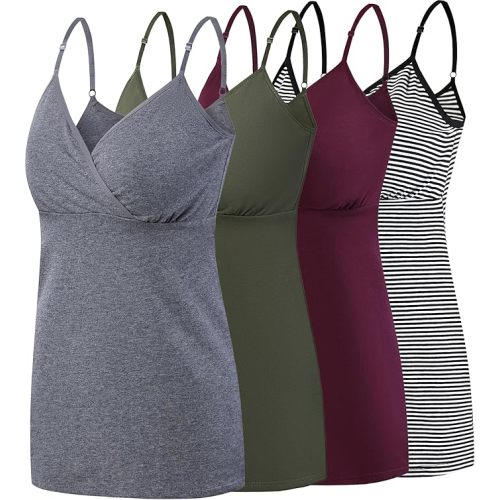SUIEK Cotton Maternity Nursing Tank Tops Breastfeeding Cami Sleep Shirt