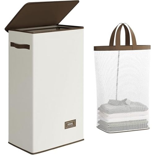 SOLEDI Slim Laundry Hamper with Lid - Off White