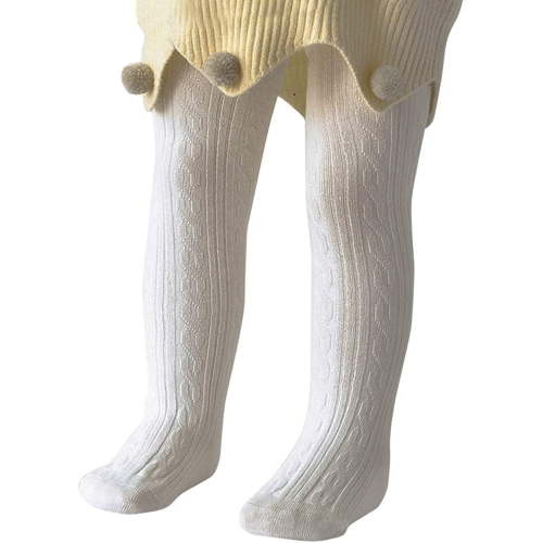 Zando Baby Girl Tights Thick Cable Knit Leggings Stockings Cotton Pantyhose for Newborn Infant Toddler 1 Pack Ivory White 1-2T