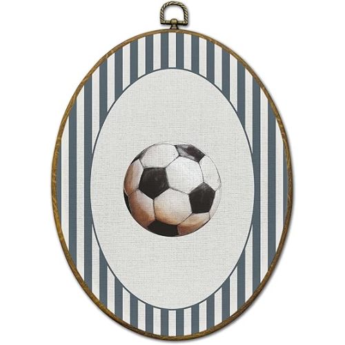 QZQE Vintage Soccer Nursery Oval Wall Art Decor Framed, Sports Oval Canvas Prints, Soccer Sports Striped Wall Hanging Decor for Kids Boy Nursery Room Bedroom Playroom, 8.6x11.4 Inch