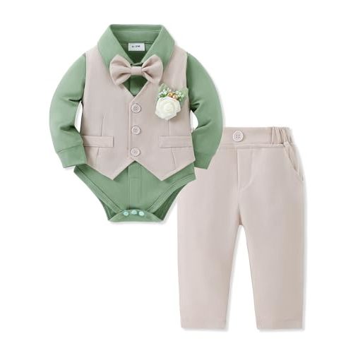 SANMIO Baby Boy Clothes Suits Infant Gentleman Outfit Collared Dress Shirt+Vest+Tie+Corsage+Pants 5Pcs Baby Suit Sets