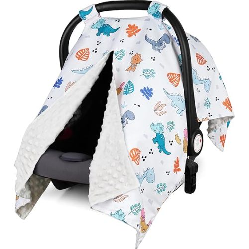 Rquite Car Seat Cover Baby, Carseat Covers Baby Girl, Winter Infant Car Seat Cover, Warm Minky Car Seat Canopy, Baby Carrier Cover with Peekaboo Opening, Multi Use Nursing Cover & Toddler Blanket