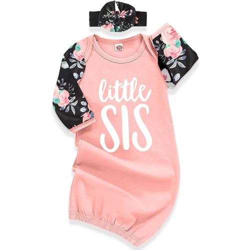 AMAWMW Newborn Baby Girl Little Sister Sleeper Gown Stripe Long Sleeve Nightgown Pajamas Gifts Stuff Essential Outfit