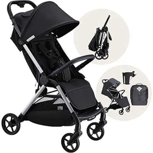 Colugo The One Stroller - Lightweight Easy Fold Compact Toddler and Baby Stroller for Travel, Large Storage Basket, One Hand Fold, Includes Raincover, Bumper Bar, Cupholder (Black)