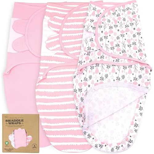 Bublo Baby Organic Zipper Swaddle Sleep Sacks – 3-Pack Swaddles for Newborns 0-3 Months, Adjustable & Breathable Infant Sleep Sack, Easy Diaper Change Swaddling Blanket for Baby Girls & Boys