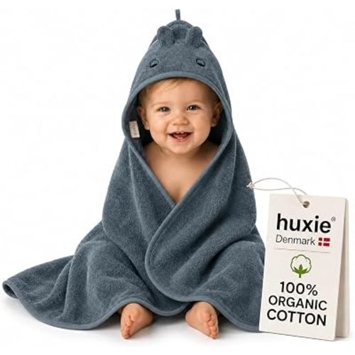 Hooded Baby Towel – 100% Organic Cotton Baby Bath Towels – Baby Boy Newborn Essentials - Super-Soft and Absorbent. (Dino - Tradewins)